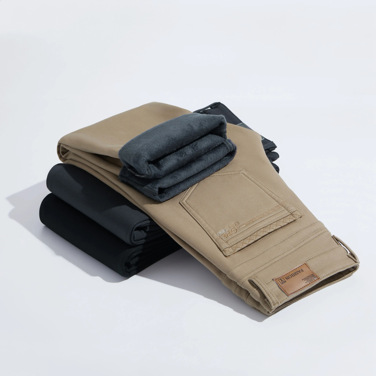 3 Colors Mens Fleece Casual Pants 97% Cotton Warm Velvet Elasticity Business Trousers Straight Fashion Korean Thicken 250110