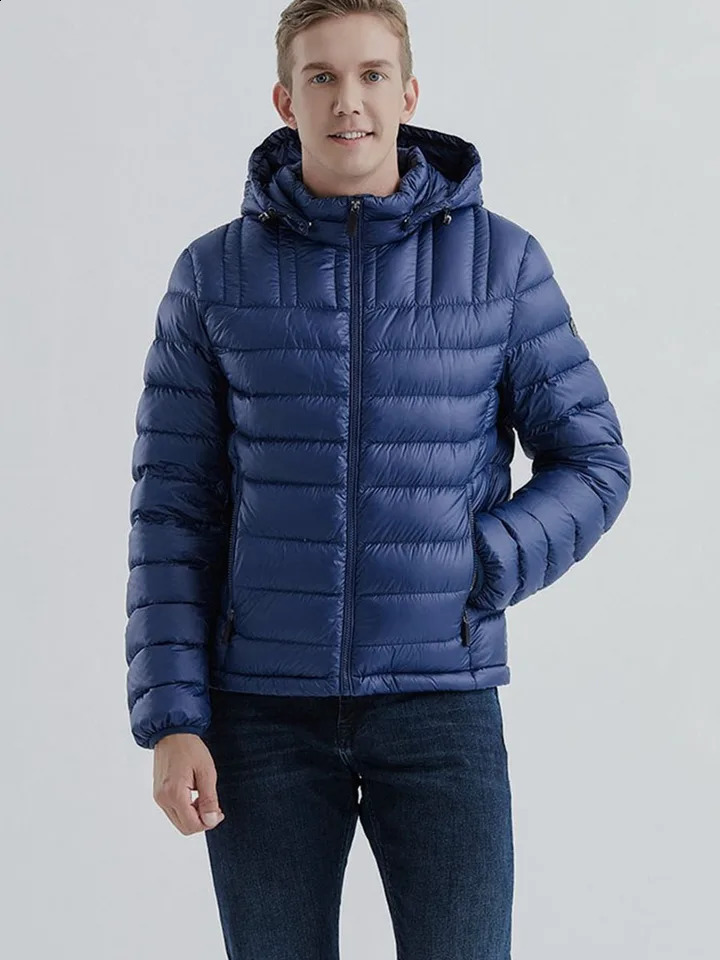 Mens Lightweight Down Jacket 90 White Duck Short Winter Solid Color Hood Youth Leisure Driving Home 250109Z