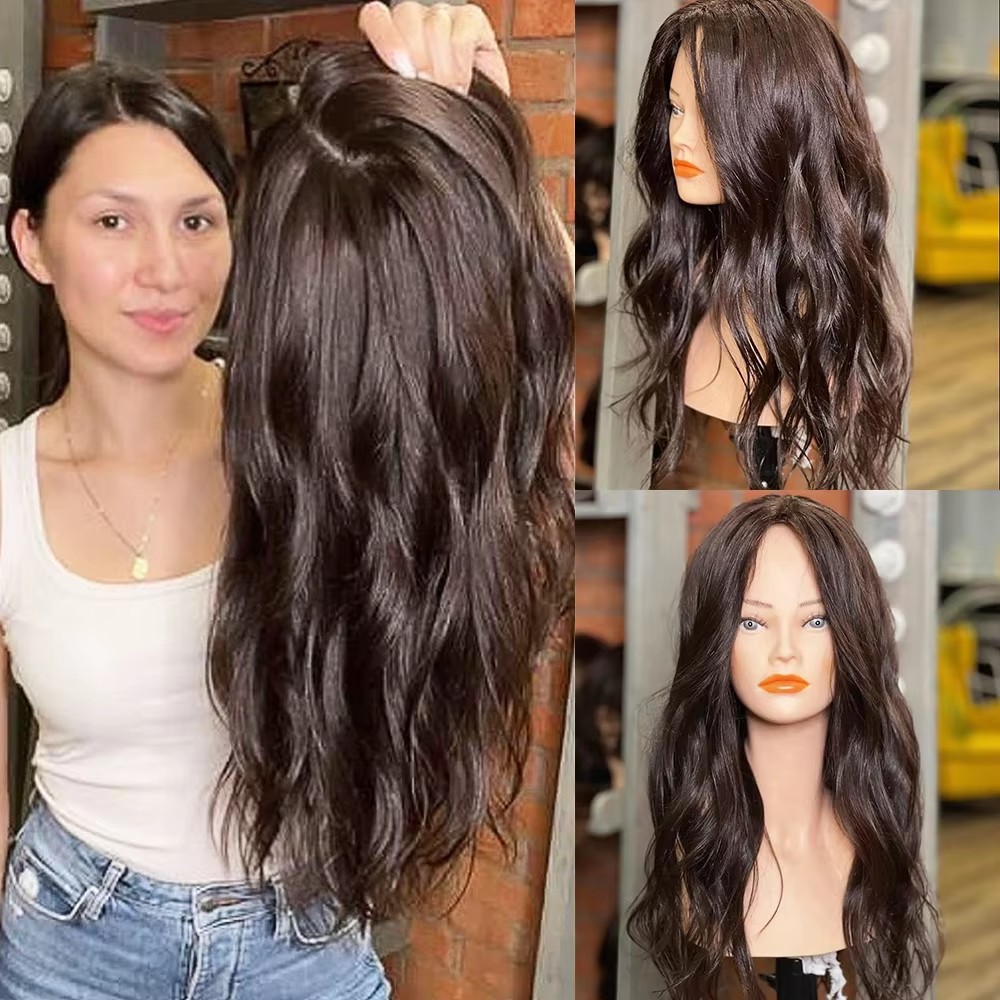 Natural wavy Human Hair 15x16CM Silk Base Topper for Women Natural Scalp Top European Hair Topper Free Part 4 Clips in Hair Piece brown black