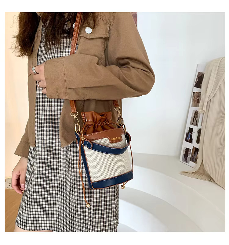 Women Shoulder Bags Cyder PU Leather Bucket Crossbody Bag Casual Drawstring Handbags Purse For Travel Shopping Straw Casual