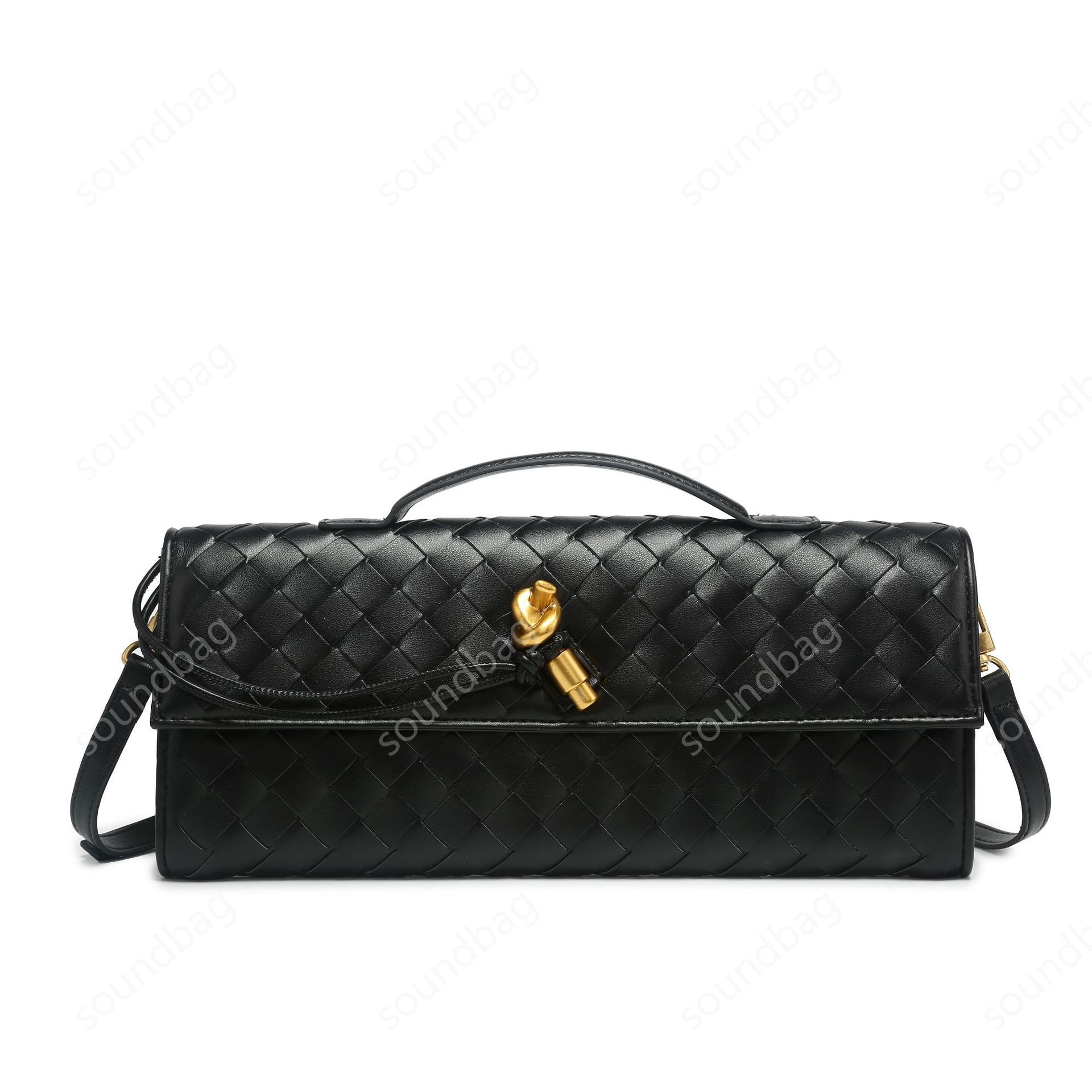 PU Evening Woven Clutch: Handcrafted, Metal Clasp Front Flap Lock ,Chic Grid with Golden Hardware - Elegant Small Square Shoulder & Crossbody Women Le
