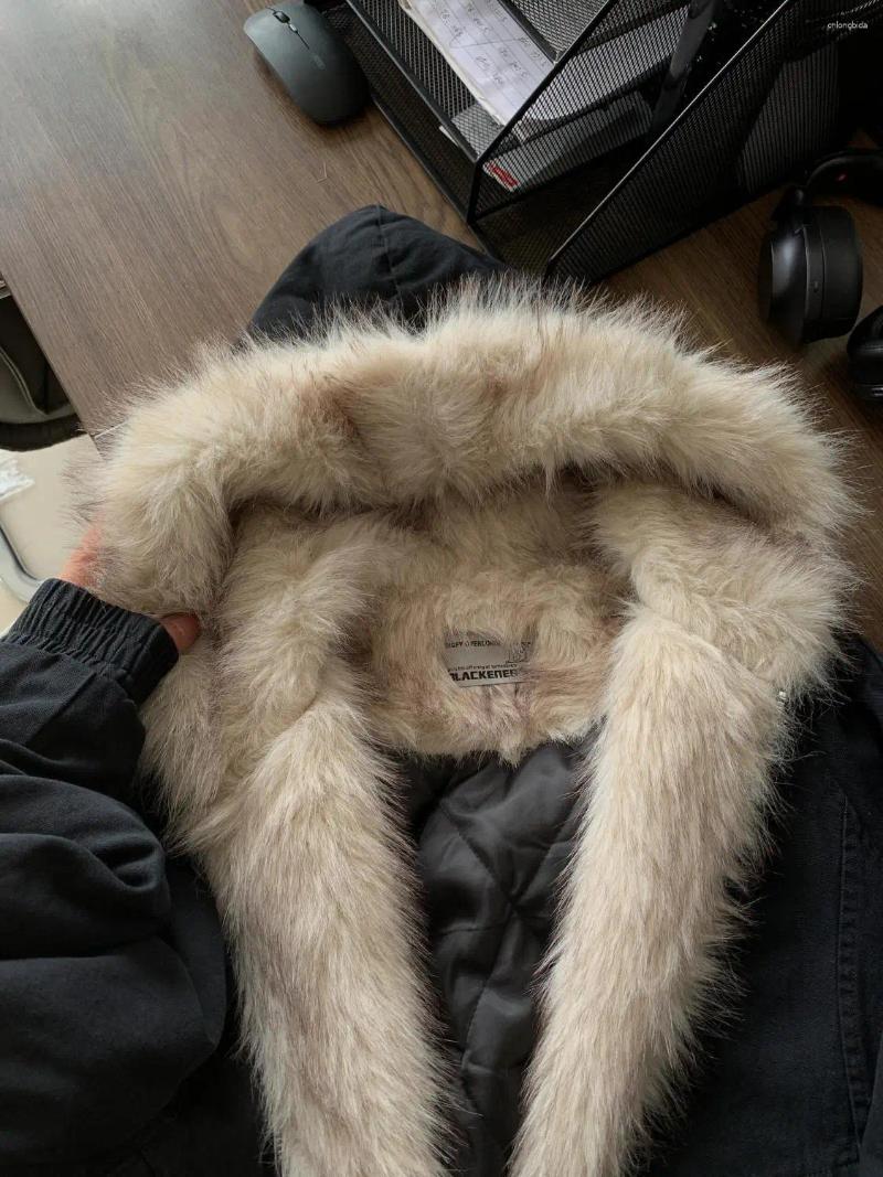 Women's Jackets Y2K Fashion Simple Retro Fur Collar Cotton Hooded Jacket Women Winter Streetwear Loose Veet Warm Haruku Casual