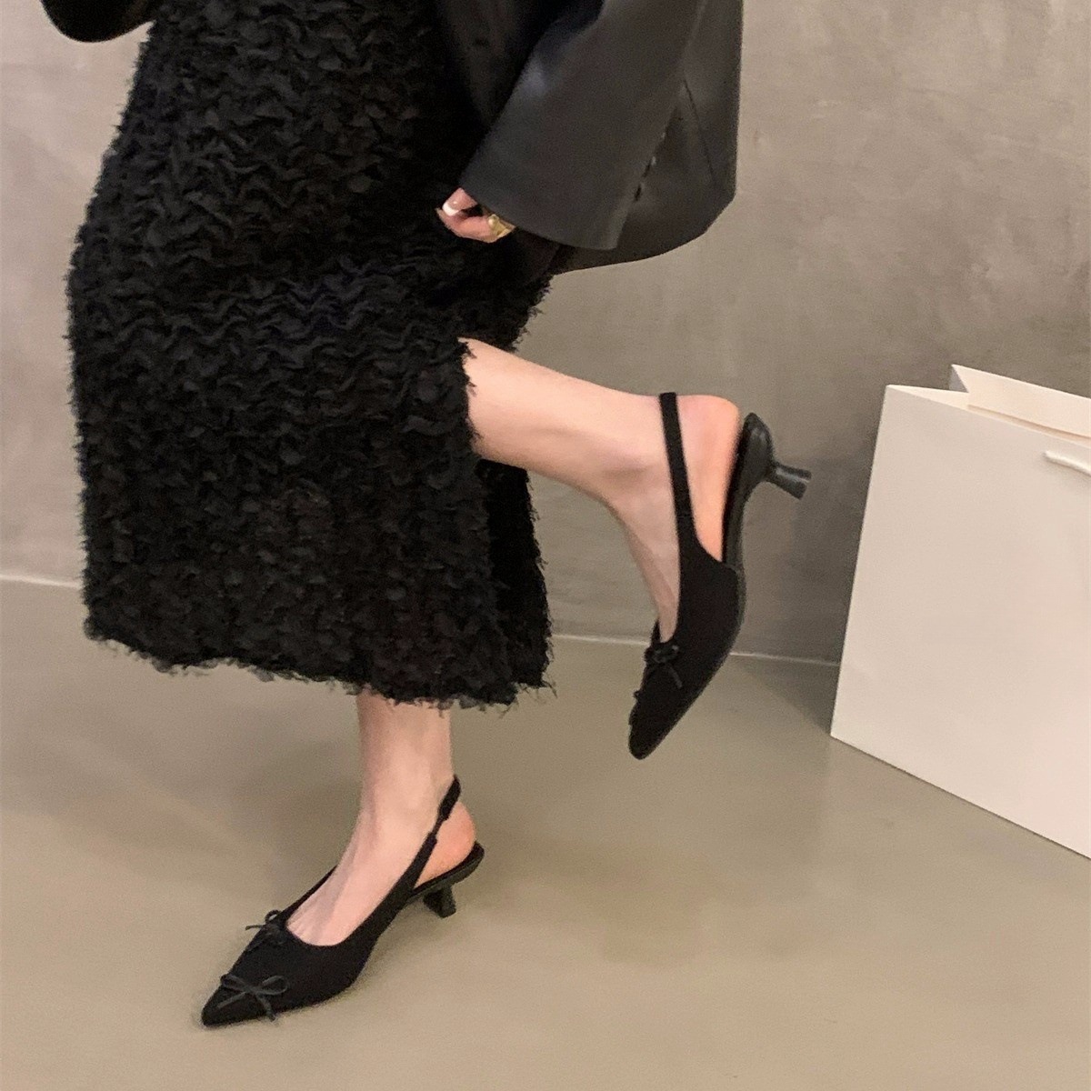 Women Sandals High Heel Suede Pointed Toe Bow Design Versatile Triple Black Apricot Grey Pink Free shipping
