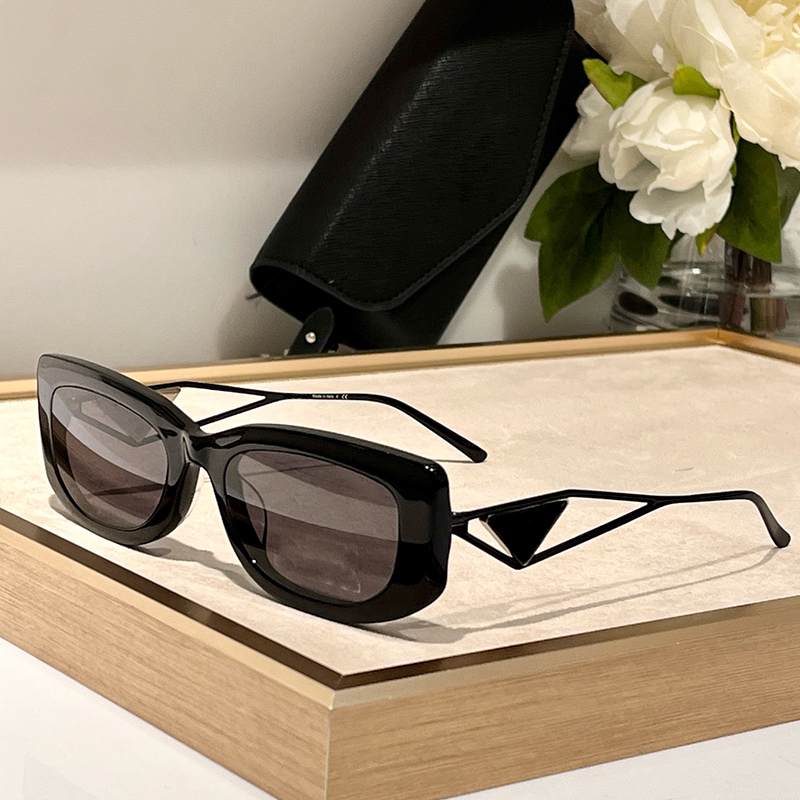 Fashion Designer Women Triangle Symbol Sunglasses 14Y Retro Rectangle Classic Black Shades Luxury Sun Glasses UV400 Protection