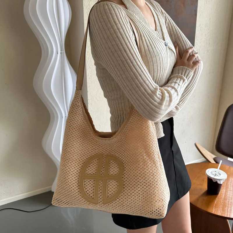 Fi Trend Str Bag Large Capacity Woven Beach Wens Shoder Bags Casual Handbags Underarm Daily Shopping Bag Totes Y250205
