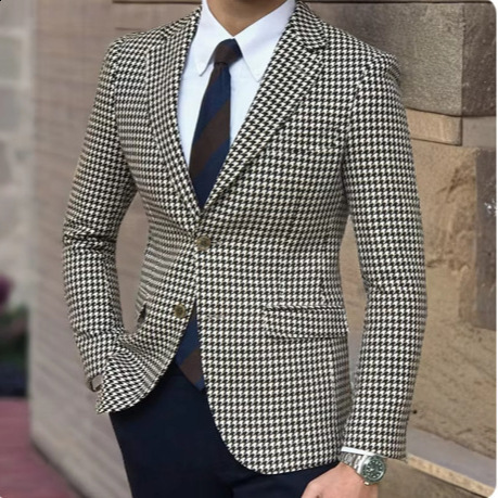 Qianniao plaid mens one-piece suit jacket with 2 side slits slim fit casual mens fashionable jacket 240824