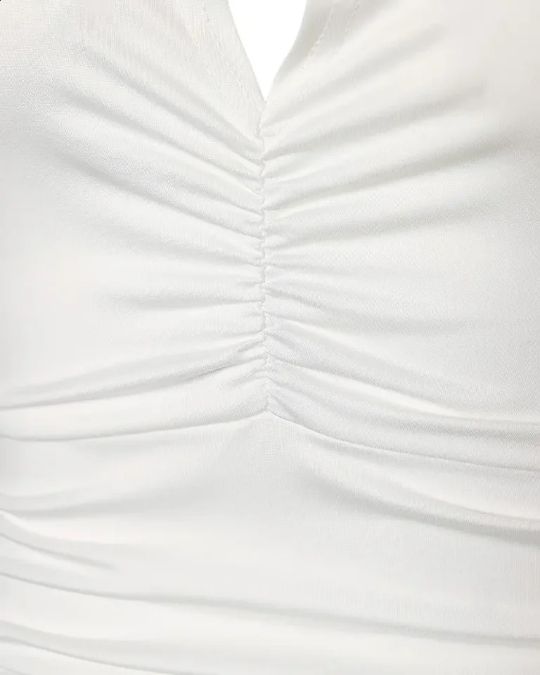 CHAXIAOA 1 Piece Summer Women Sexy Halter Sleeveless Ruched Bodycon Fashion Mini Dress 250206