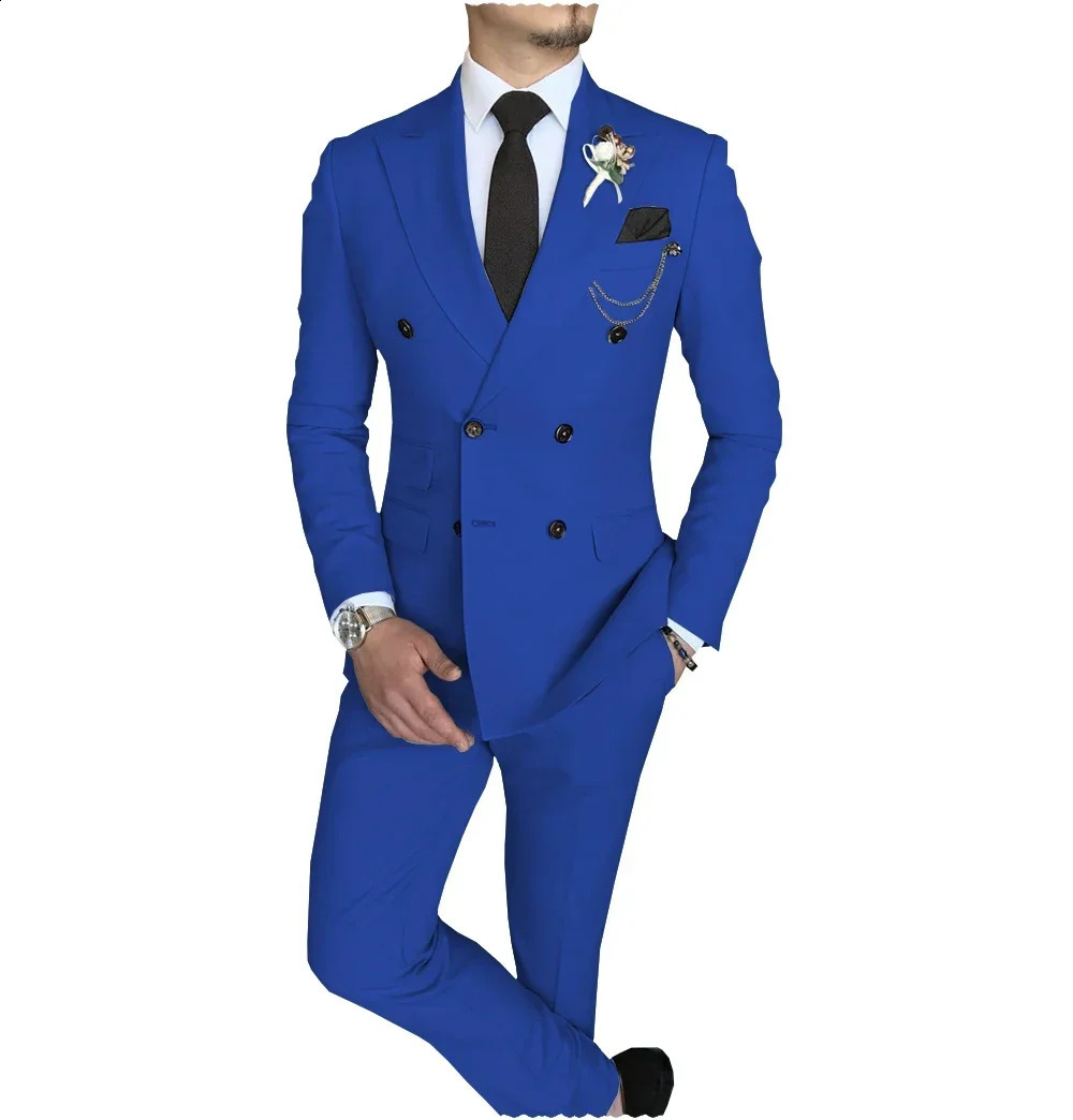 Mens Suit 2 Piece Double Breasted Lapel Jacket Business Casual Slim Fit Wedding For Men BlazerPants 250121