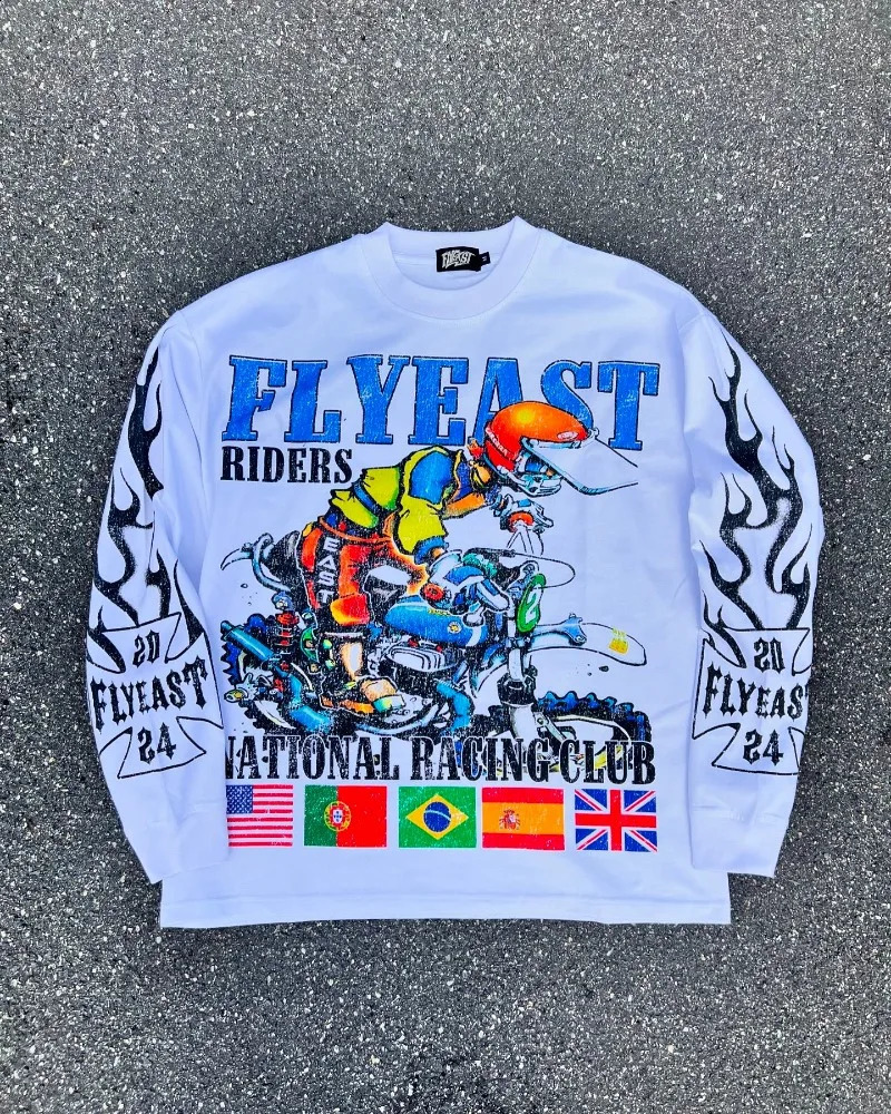 American fashion cartoon oversized T-shirt mens Y2K street hip-hop Harajuku versatile round neck long sleeved shirt 250206