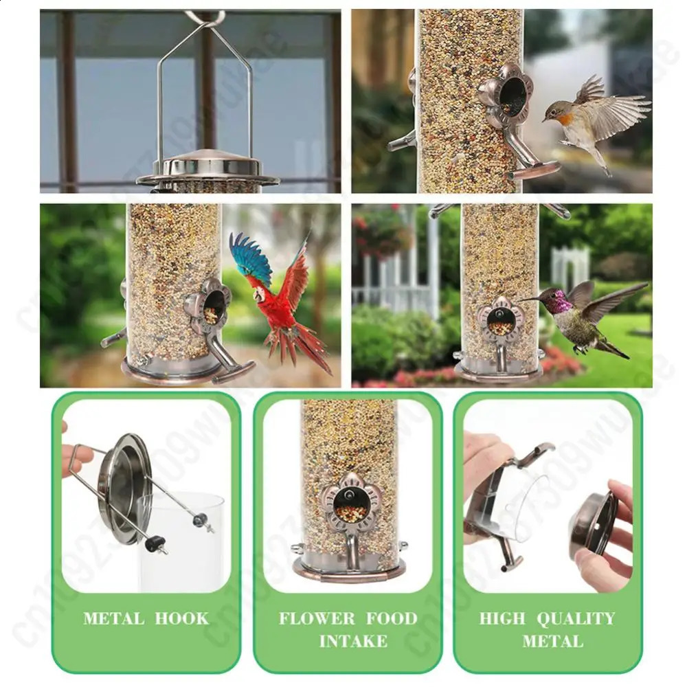 Wild Bird Feeder with 4 Feeding Ports Tube Shape Bird Feeder Weather Resistant Wild Bird Hanging Feeder For Courtyard Lawn Birds 250121