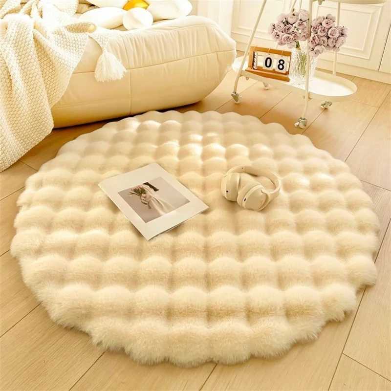 60/100cm White Fluffy Rug Round Carpet Super Soft Faux Fur Area Rugs for Bedroom Floor Shaggy Plush Carpet Bed Room Bedside Rugs Z250206
