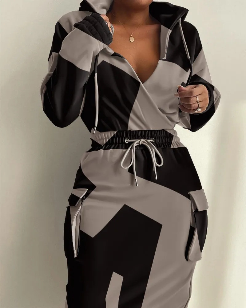 Womens Dresses Spring Fashion Camouflage Print Waist Drawstring Pocket Long Sleeved Casual Daily Midi Dress 250206