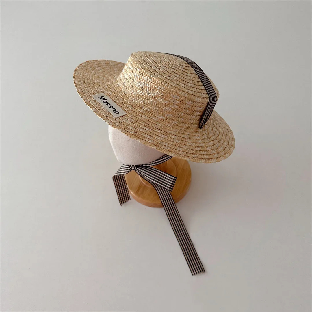 Korean Kids Straw Hat Summer Children Panama Caps Beach Caps Big Brim Wheat Straw Holiday Kids Sun Hat 250206