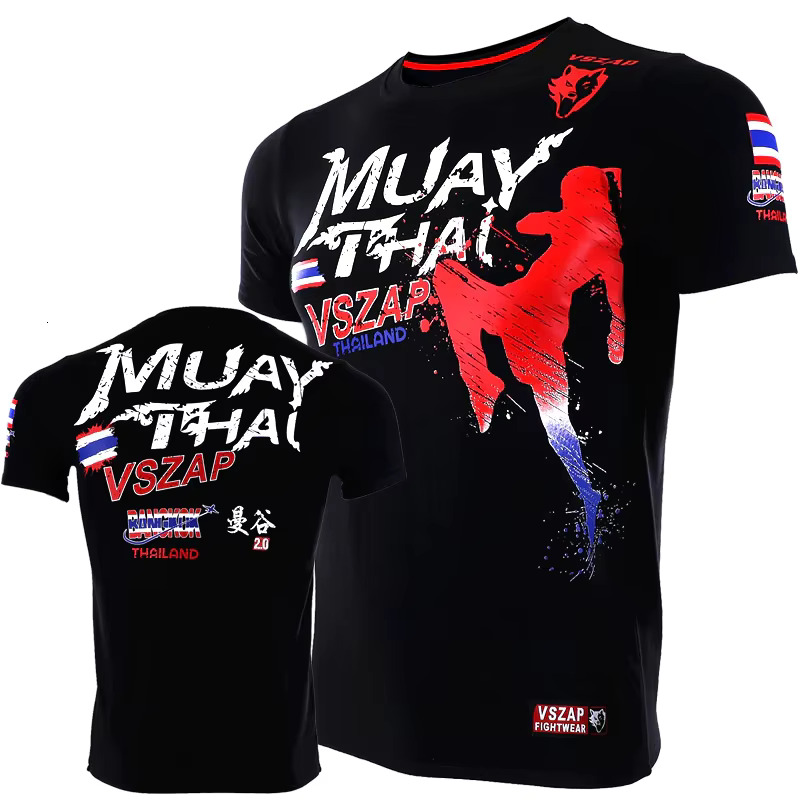 Mens Muay Thai T Shirt Summer Breathable Quick Dry Tees Running Fitness Sports Short Sleeve Outdoor Boxing Wrestling Tracksuits