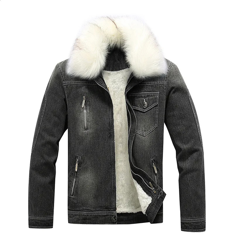 Fur Collar Jackets Mens Winter Fleece Lined Jeans Jacket Demin Couple Jacket Motorcycle Cowboy Coat Outwear 5XL 6XL MY211 250206