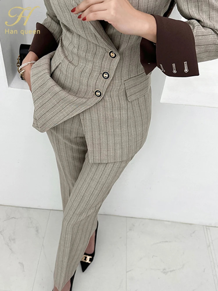 H Han Queen Autumn Winner Formal Two Piece Set Elegant Long Sleeve Suit Jacket Pants Sets Korean Casual Womens Suits 250206