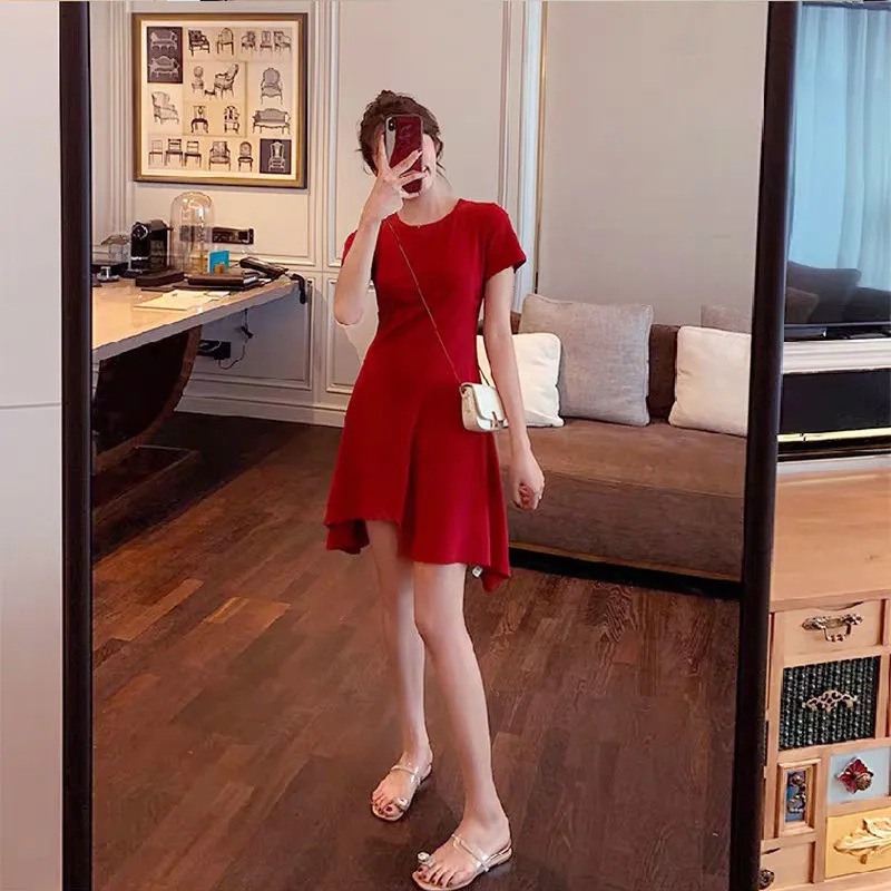 X3185 Popular Hepburn style little black dress, careful design, slimming, irregular, salty or sweet black dress for women