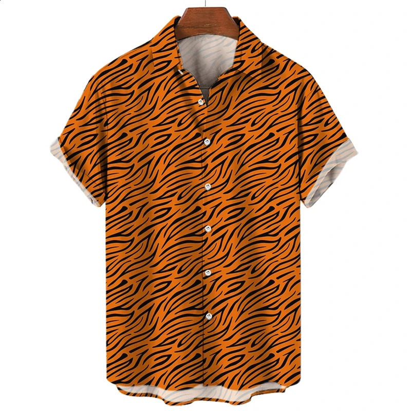 Summer 3D Leopard Print Shirts For Men Clothes Casual Vacation Short Sleeve Streetwear Button Clothing Mens Lapel Blouse Tops 250206