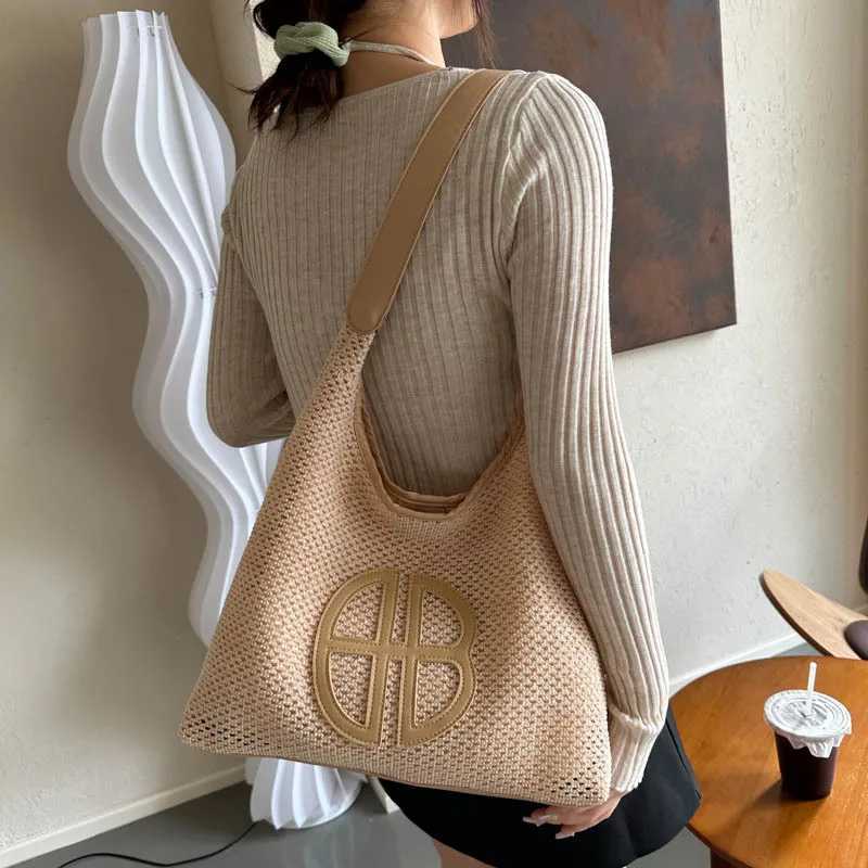 Fi Trend Str Bag Large Capacity Woven Beach Wens Shoder Bags Casual Handbags Underarm Daily Shopping Bag Totes Y250205