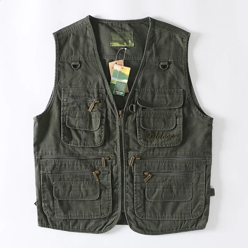 7XL Multi Pocket Work Cargo Vest Men Outdoor Camping Hiking Sleeveless Jacket Cotton Denim Fishing Vest Army Workwear Waistcoat 250206