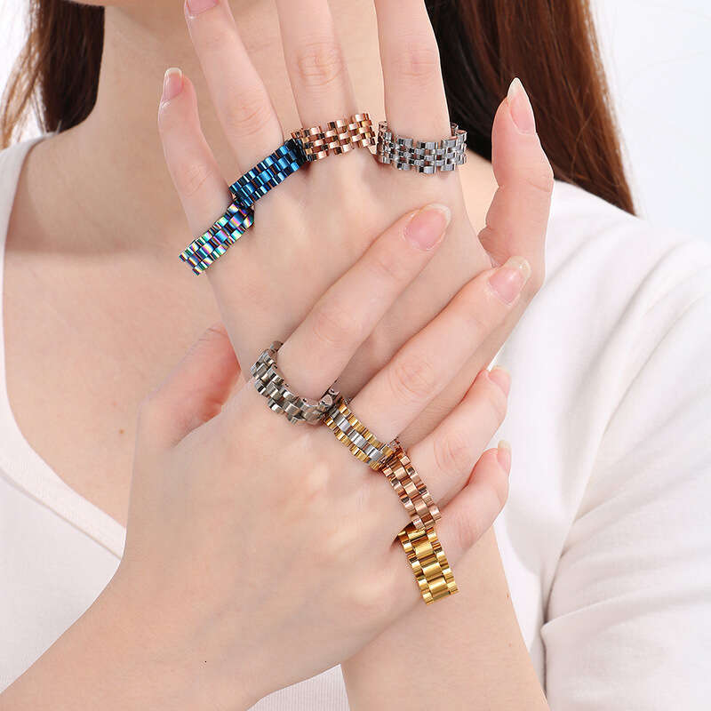 Fashion gold rings men's ring designer watch chain ring hip-hop jewelry stainless steel ring