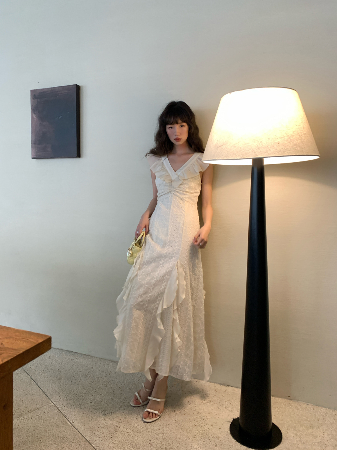 D2280 Interpretation of beauty 2024 summer French gentle fairy temperament v-neck lace dress female S0715