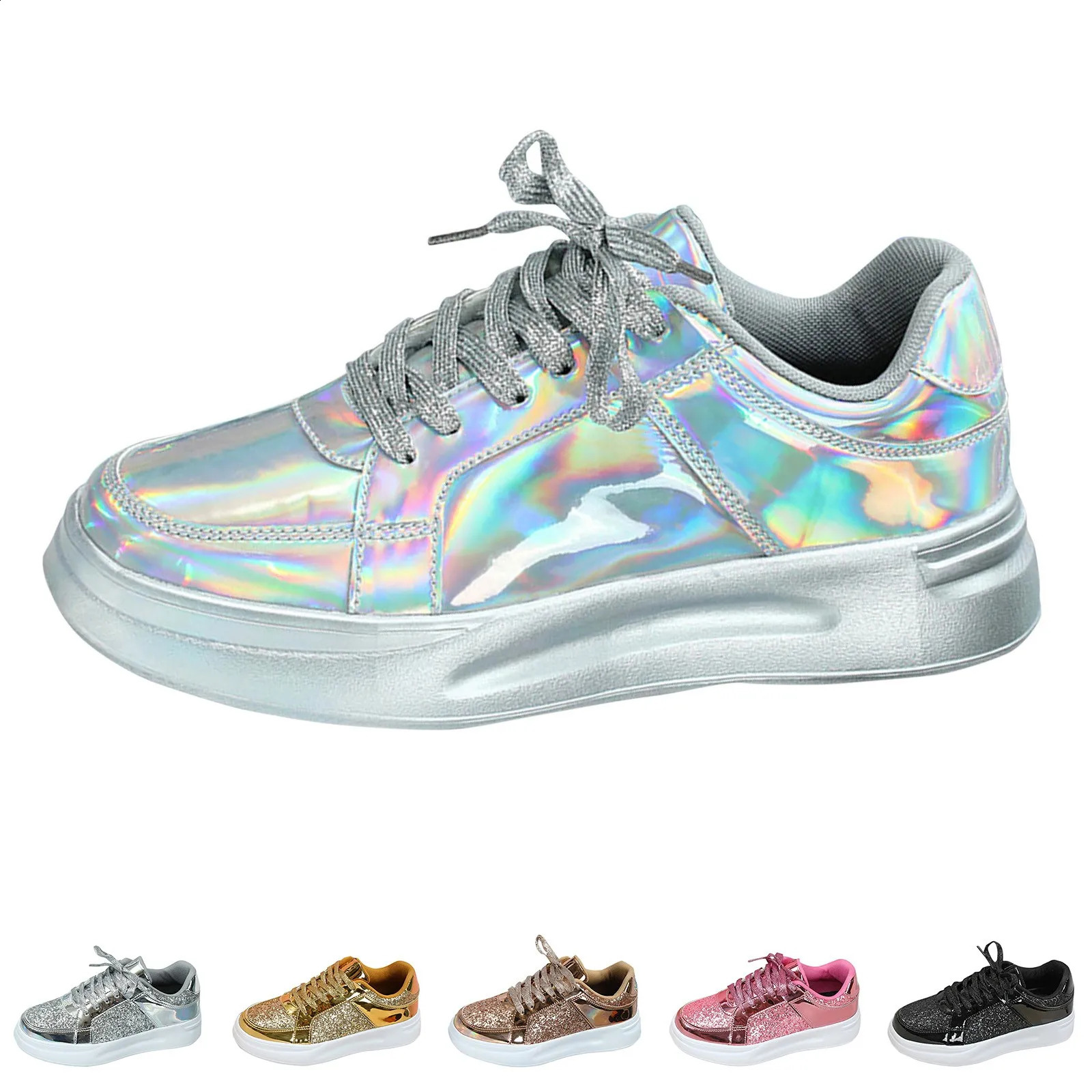 Women Casual Shoes Fashion Breathable Walking Sneakers Couples Fashion Thick Soled Sequins Lace Up Heightening Casual Tenis 250206