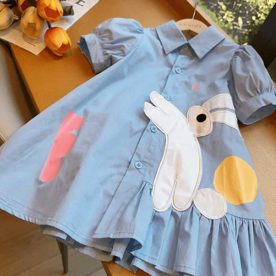 Baby Girls Dresses Kids Short Sled Cartoon Dress Toddler Blue Ce 2024 1 To 8 Yrs Childrens Korean Style Clothing Y250206
