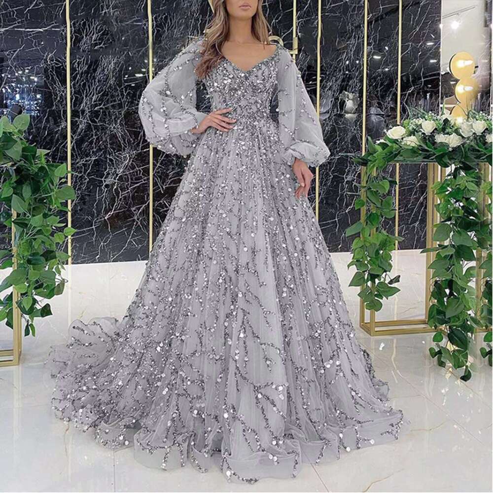 Sequins Evening Party or Length For Women Mesh Long Sleeve A-e Slim Waist Club Dress Female Backless Prom Dresses R250206