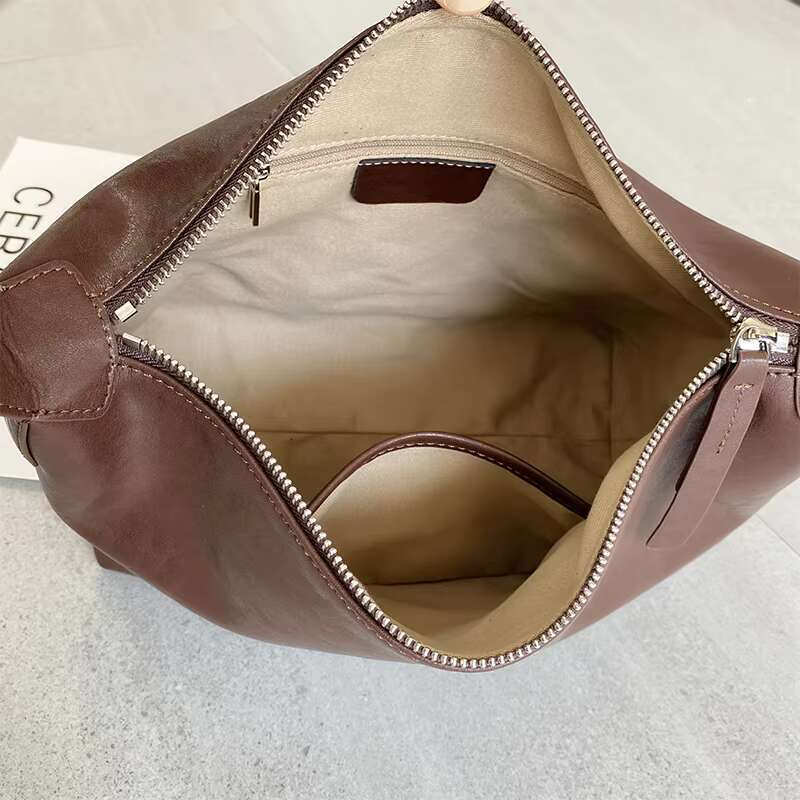 Women's Cowhide Genuine Leather Shoulder Bag Female Designer Retro Handbags Ladies Commuting Large Capacity Hobos Bags