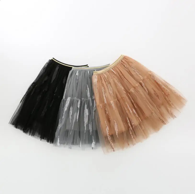 High Quality Sequined Tulle Girls Tutu Skirt Baby Shiny Wedding Girls Dance Skirts Child Skirts Girl Fluffy Long Pettiskirt 250206