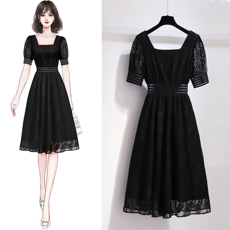 V2220 Women's summer 2023 new style temperament slim French fairy super fairy forest summer square collar skirt