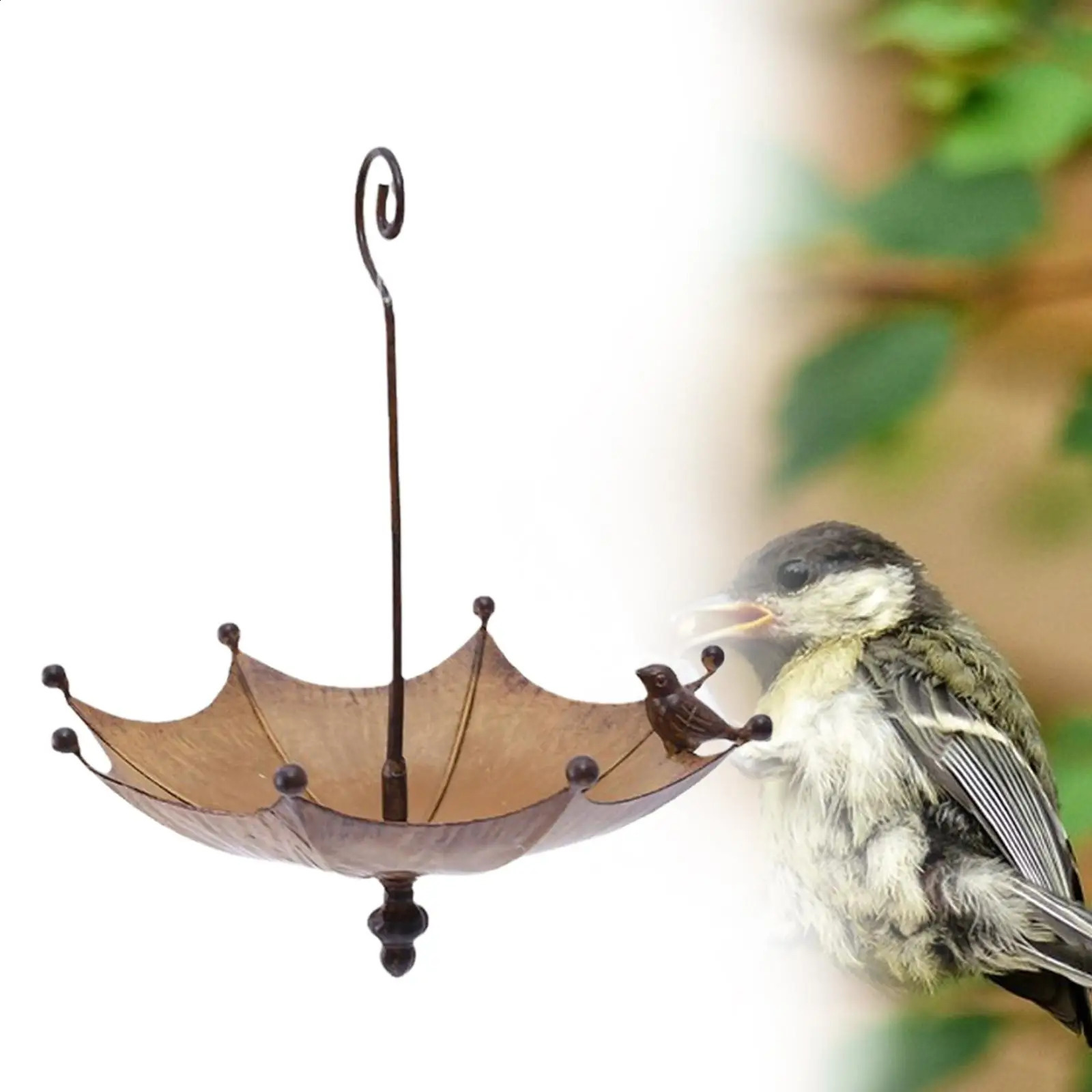 Umbrella Bird Feeder Hanging Water Tray Bird Bath Bird Food Bowl Iron Garden Decoration for Outdoor Lawn Yard Courtyard Porch 250121