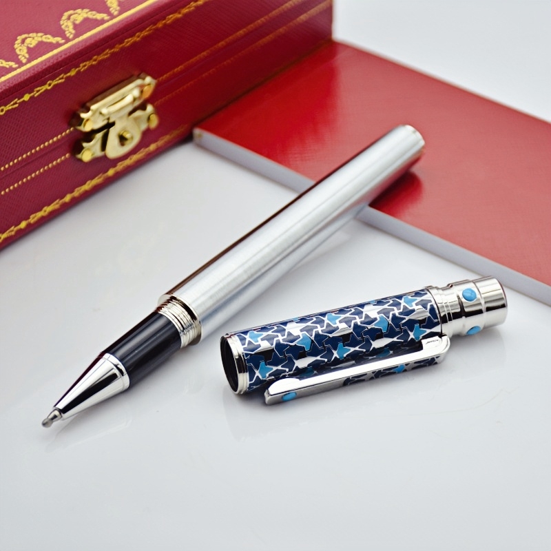 AAA High Quality Santos Series Metal Rollerball Pen Silver And Blue Special Design Office School Writing Ballpoint Pen With Serial Number