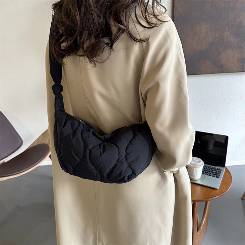 Puffer Shoulder For Women Soft Down Cotton Padded Tote Handbag Purse Quilted Cross Body Solid Color Pillow Shopper Bag Cotton Fabric Gender Neutral
