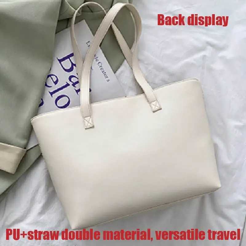 2023 Summer Beach Str Wens Bag Large Capacity Shopper Tote Wen Pure Color Shoder Makeup Bag Casual Fem Purse Handbag Y250205