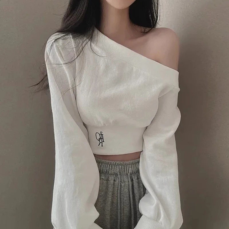 HELIAR Women Irregular Off Shoulder Hoodies Long Sleeve Sexy Crop Top Streetwear Pullovers Sweatshirt Autumn Winter 250206