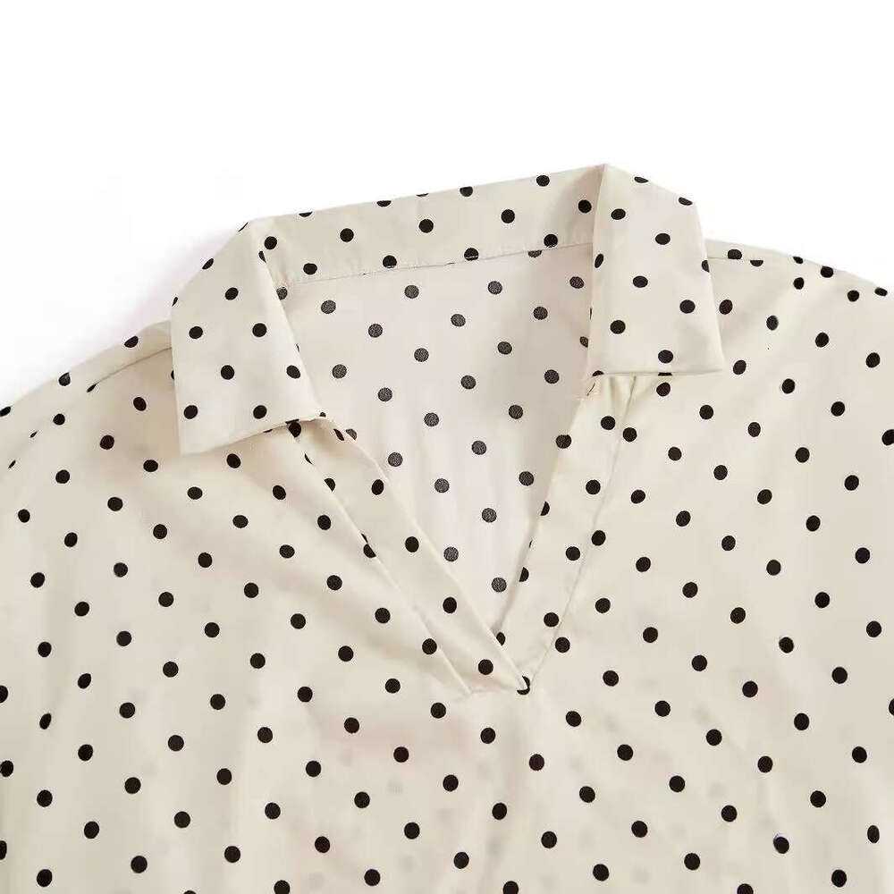 European and American fashion hot summer polka dot long sleeved women's shirt casual top 2025 new item temperament chic elegant clothing