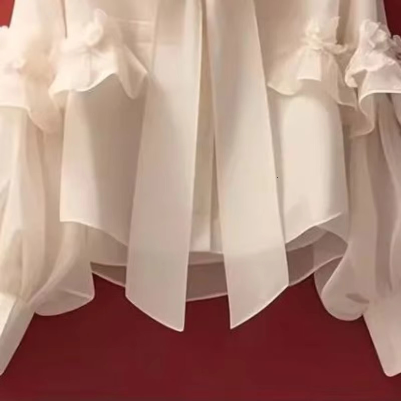 Spring Autumn Bow Blouses Solid Ruffles Vintage Sweet Women Shirts Korean Fashion Puff Sleeve Elegant Camisas