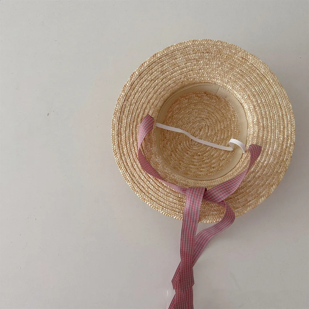 Korean Kids Straw Hat Summer Children Panama Caps Beach Caps Big Brim Wheat Straw Holiday Kids Sun Hat 250206