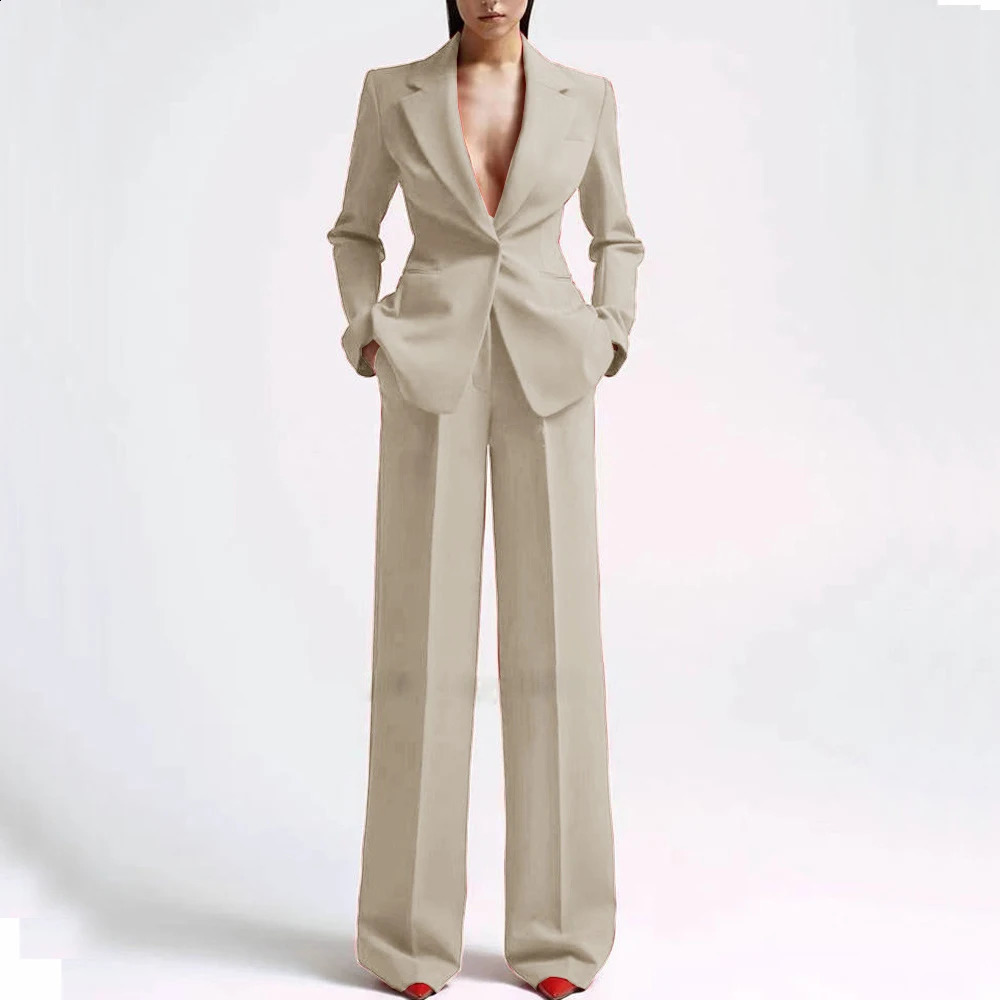 Formal Women Suits Office Slim Fit Ladies 2 Pcs BlazerPants Set Blazer Lady Business Work Wear Party Dress Trouser With Pocket 250206