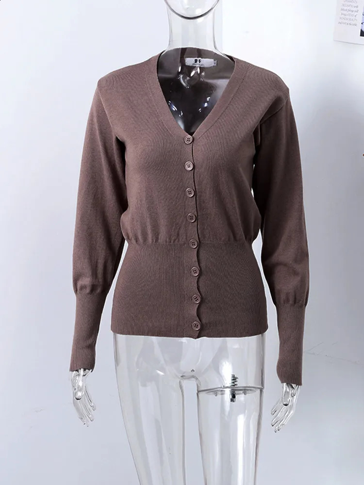 Casual Slim V Neck Knit Cardigan Women Single Breasted Long Sleeve Sweater Lady Autumn Winter Solid Soft All-match Knitwear 250206
