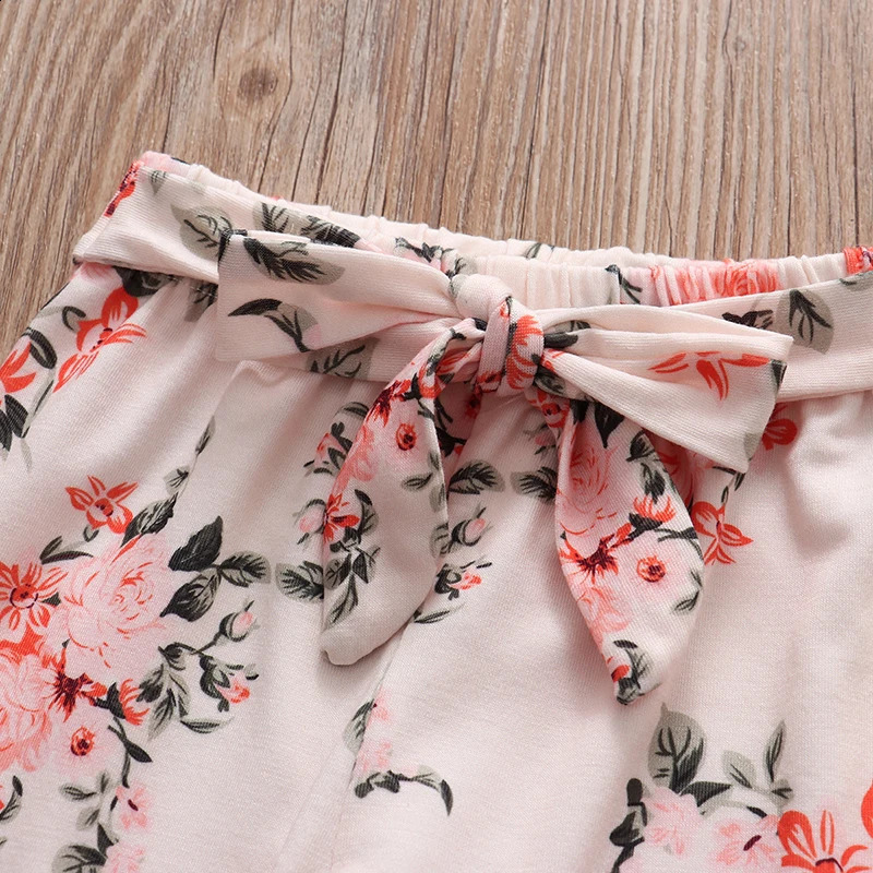 Spring born Baby Girl Clothes Set Cute Pink Color Long Sleevs Tops Flower Pants Headband 0-24M 3Pcs Infant Girl Clothing Suit 250206