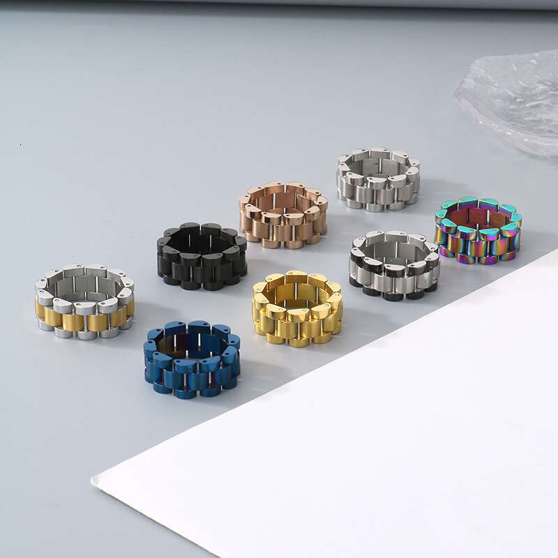 Fashion gold rings men's ring designer watch chain ring hip-hop jewelry stainless steel ring