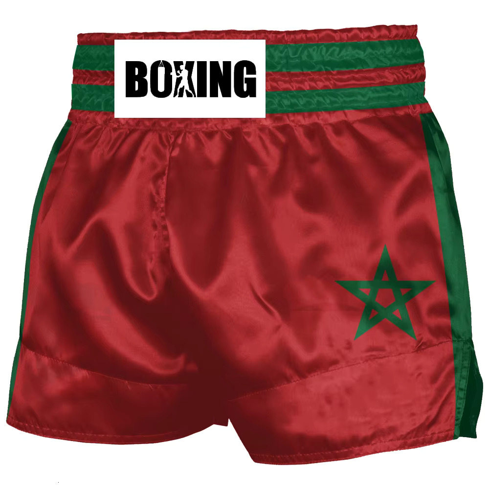 Moroccan flag Muay Thai shorts mens and womens boxing fighting shorts martial arts Sanda Martial Arts Clothing