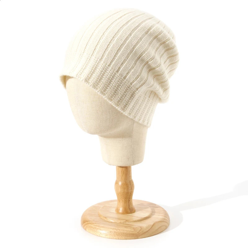 Womens Winte Hat 100% Cashmere Knitted Beanies Pattern Solid Color Warm Soft Cashmere Bonnet Y2k Street Skullies Cap 250120