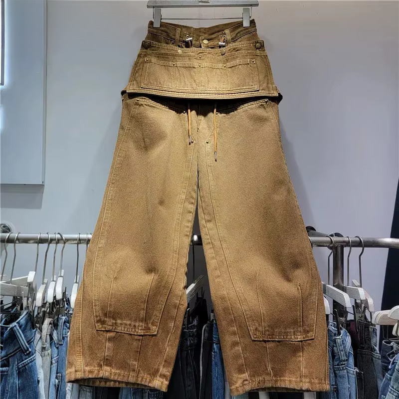 Women's Fashion Solid Color Loose Patchwork Causal Long Pants Pockets Drawstring Trousers Female 2025 Winter New 11A01801