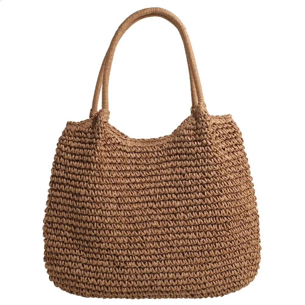 Large Capacity Weaving Underarm Bag Summer Straw Crochet Women Tote Handbag Hasp Closure Retro Beach Shoulder Bag Daily Bag 250206