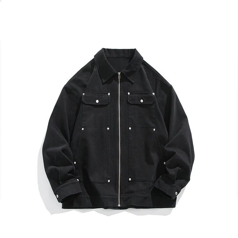 Autumn Mens Black Denim Jackets Hip Hop Revit Zipper Jeans Coat Cotton Casual Quality Male Clothing 250206