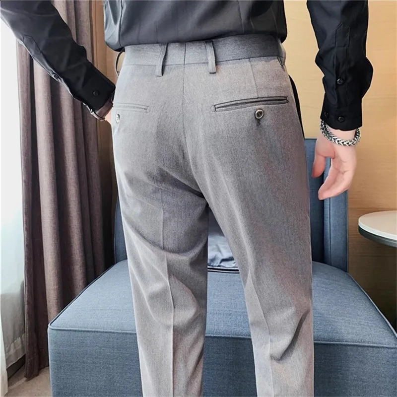 Spring Autumn Smart Casual Suit Pants Men Solid Color Slim Fit Office Fomal Wedding Party Dress Pants Mens White Suit Trousers 250122